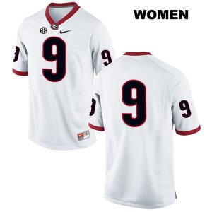 Women's Georgia Bulldogs NCAA #9 Jeremiah Holloman Nike Stitched White Authentic No Name College Football Jersey TDK4154VT
